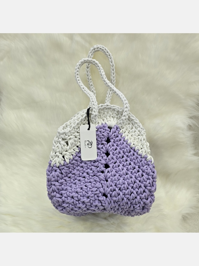 Purple and White Crochet Bucket Handbag