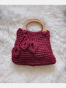 Maroon Red Tote Top Wooden Handle Handbag