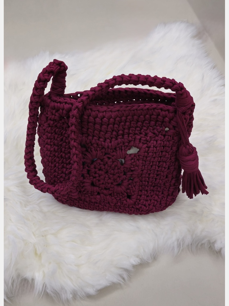 Maroon Red Cross Crochet Handbag