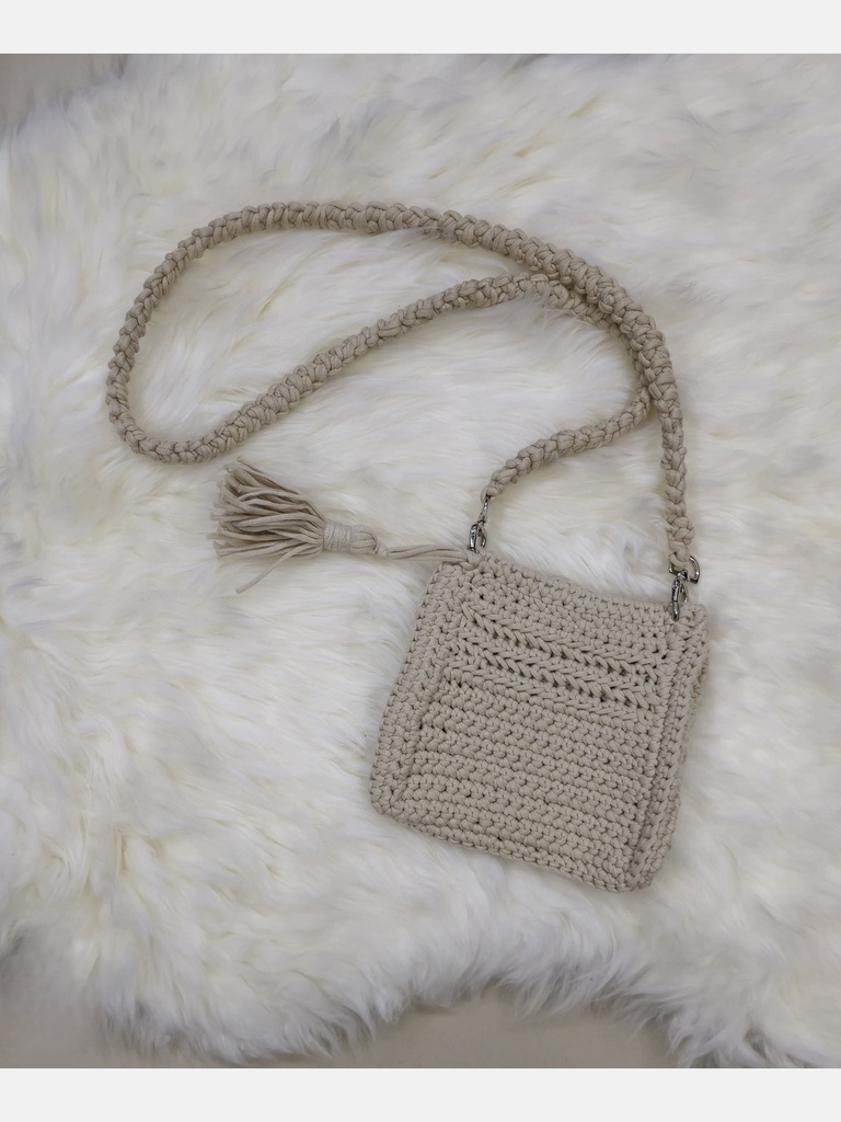 Beige Mini Cross Crochet Handbag