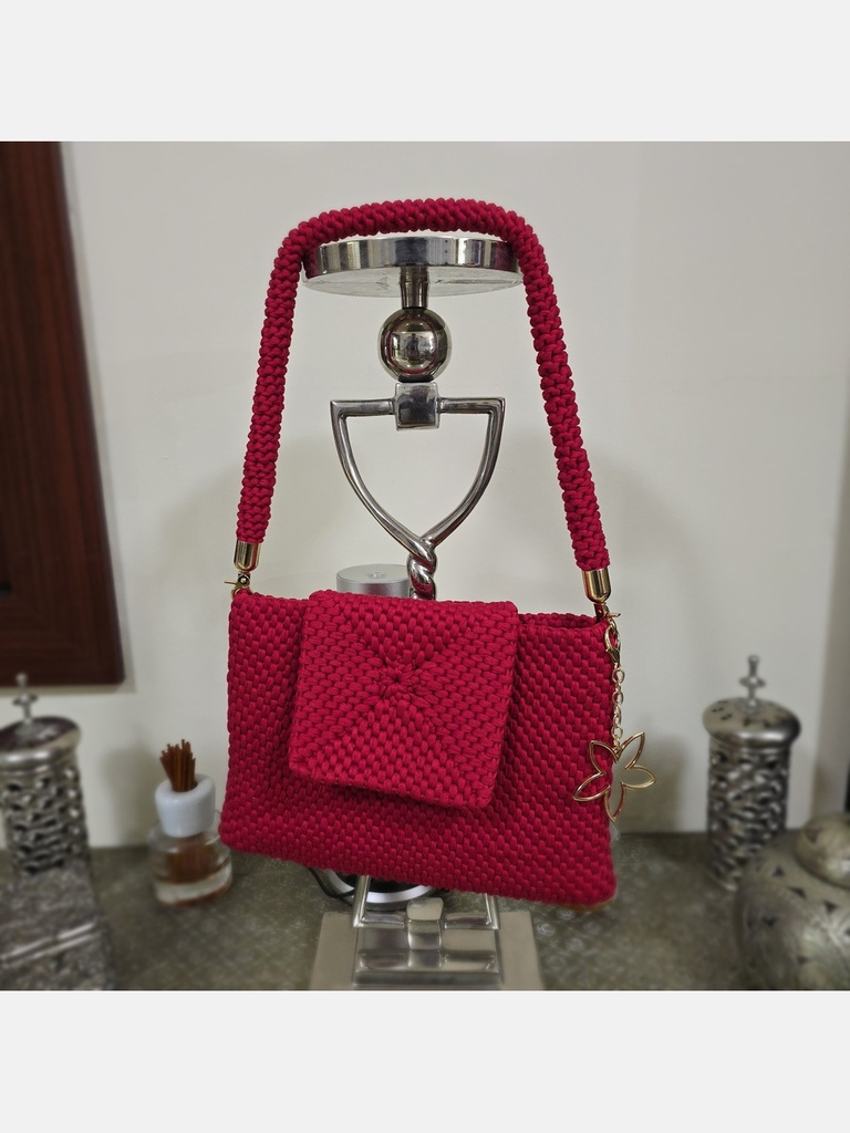Pink Rose Charm Crochet Bag