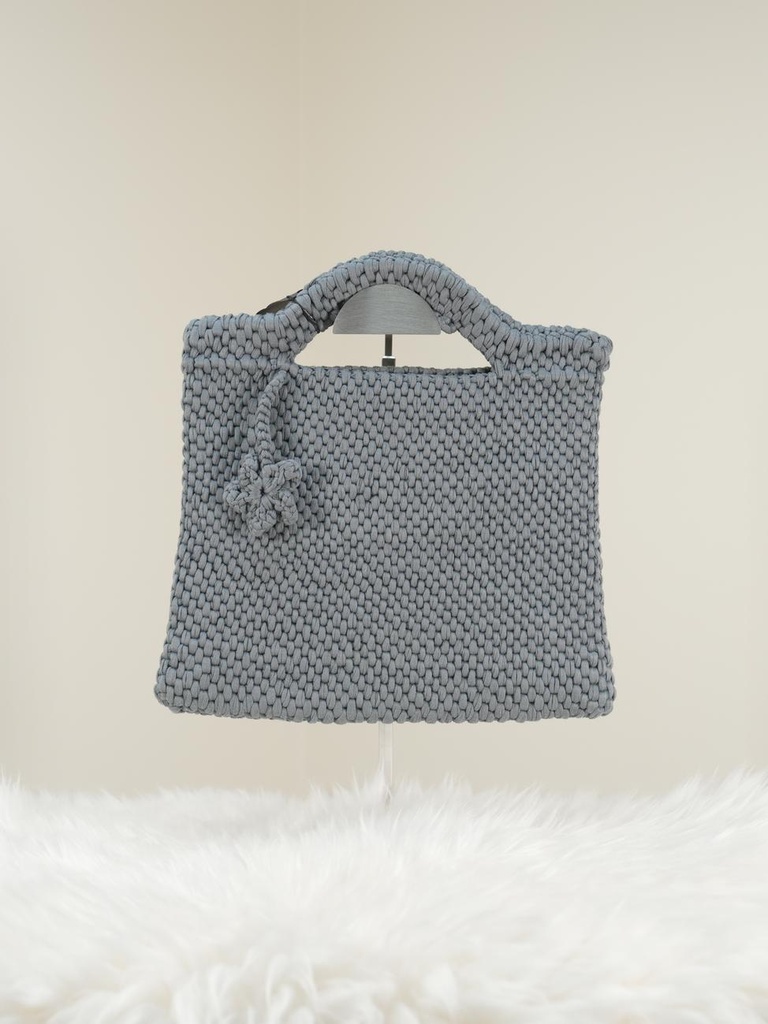 Dark Blue Crochet Handbag with Flower Detail