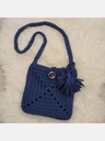 Blue Crochet Handbag with Tassel and Button Closure