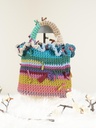 Multi-Color Crochet Handbag with Tassel Details and Striped Design
