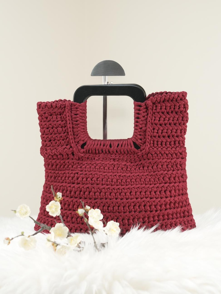 Maroon Bag with Black Square Wooden Handles