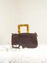 Brown Crochet Handbag with Amber Acrylic Handles and Side Ties