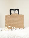Beige Crochet Handbag with Wooden  Handle