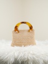 Beige Crochet Handbag with Amber Acrylic Handle