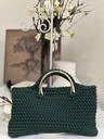 Dark Green Crochet Handbag with Gold-tone Handles