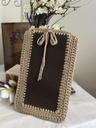 Beige Crochet Laptop Sleeve with Leather Accent and Tie Closure