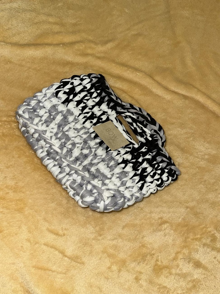 Silver, White and Black Crochet Bag