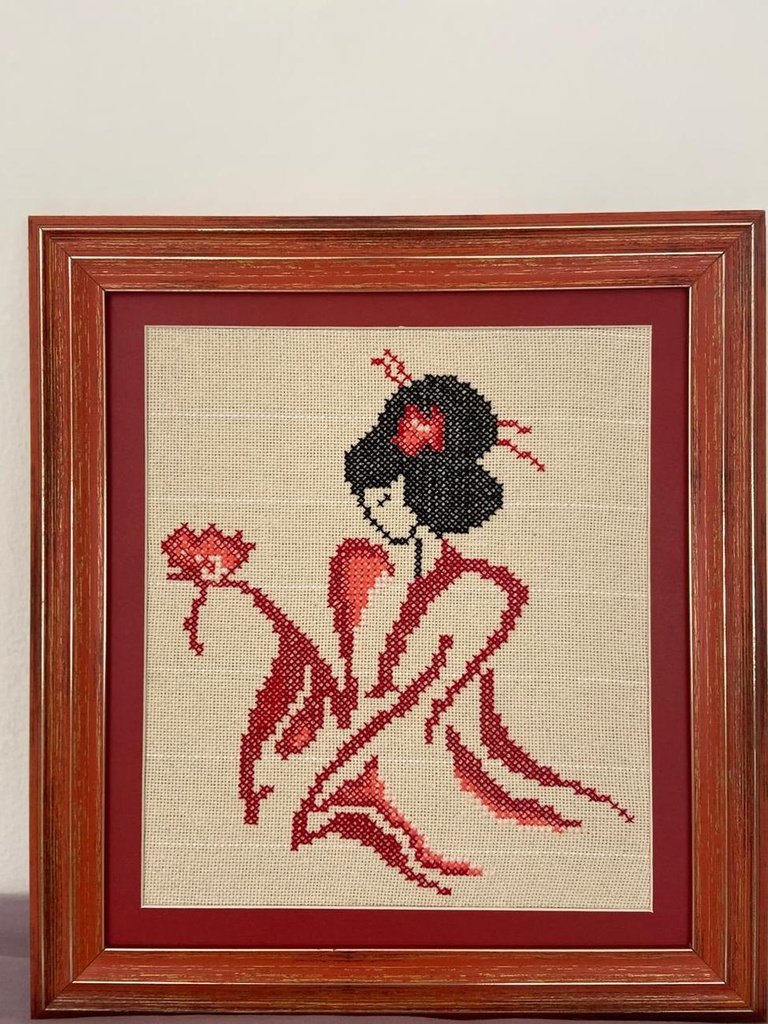 A hand-embroidered portrait Japanese Elegance