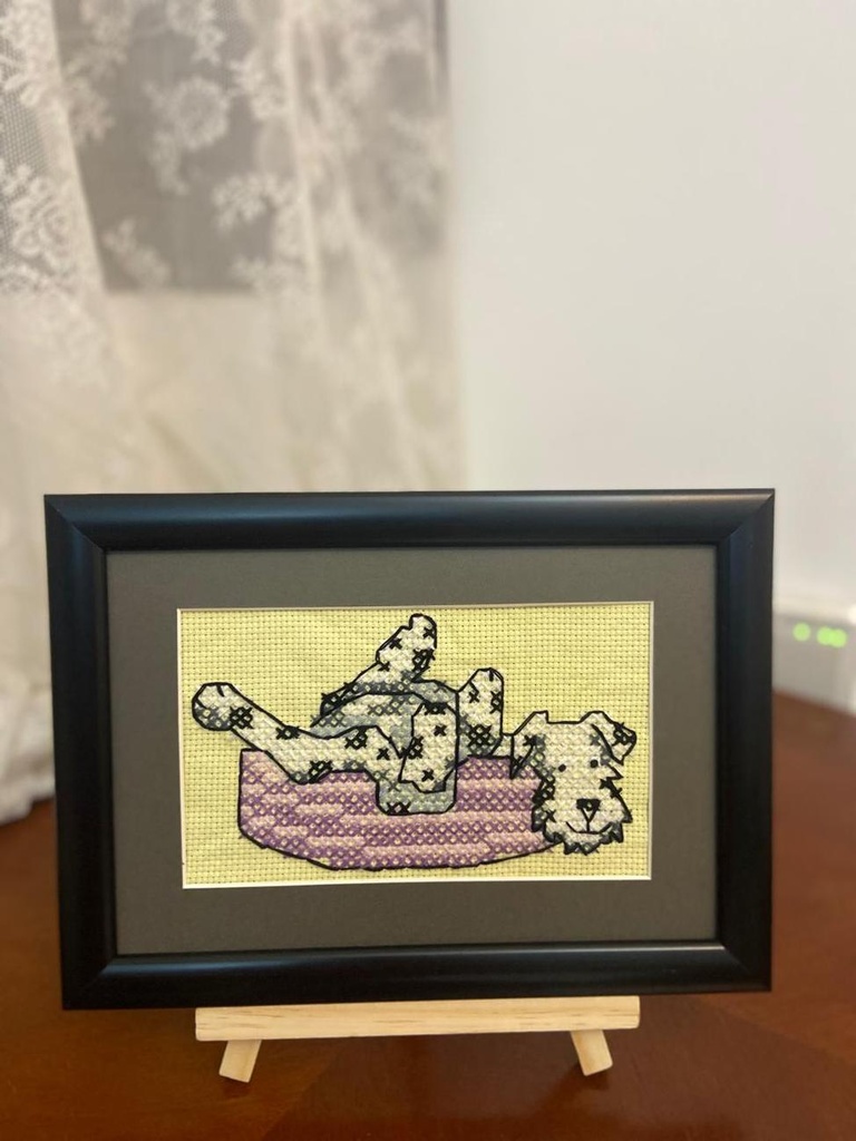 Relaxed Dog Cross-Stitch Artwork