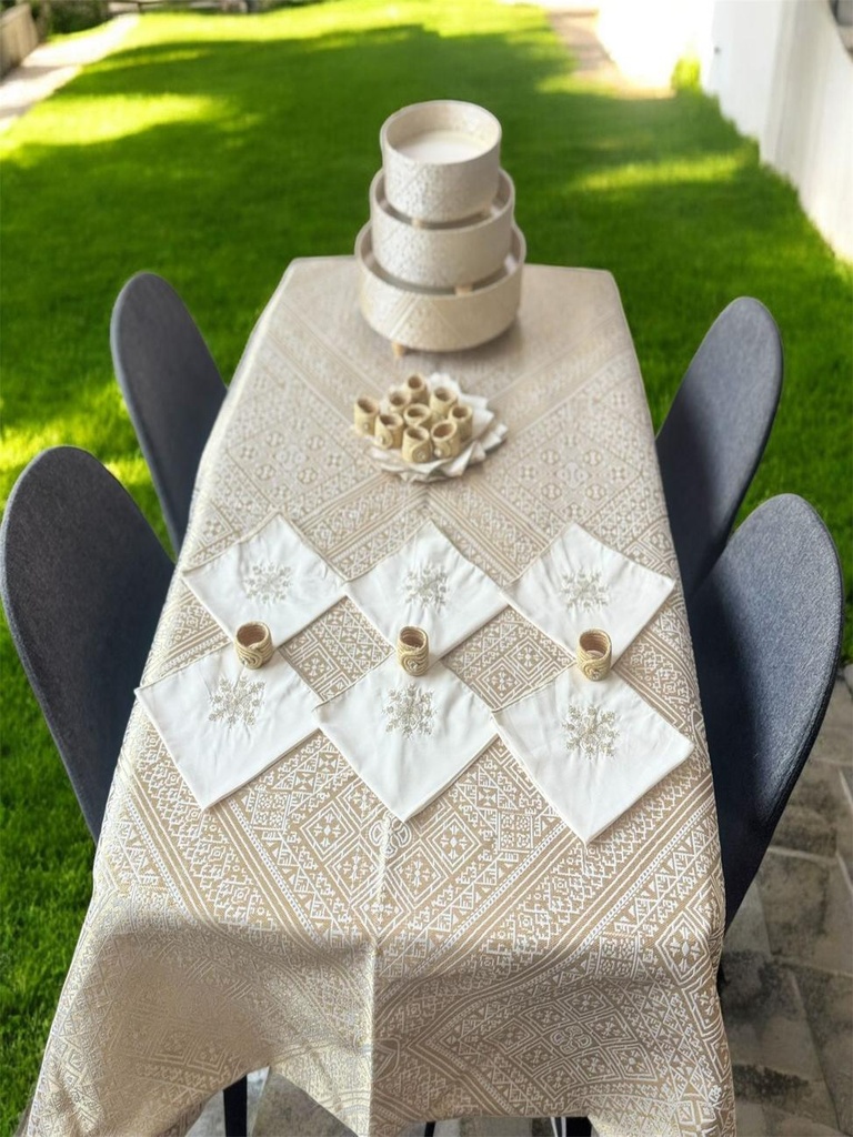 Hand-Embroidered Tablecloth Set with Premium Napkins & Moroccan Trays
