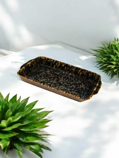 rectangular oven casserole, blue and yellow waves color