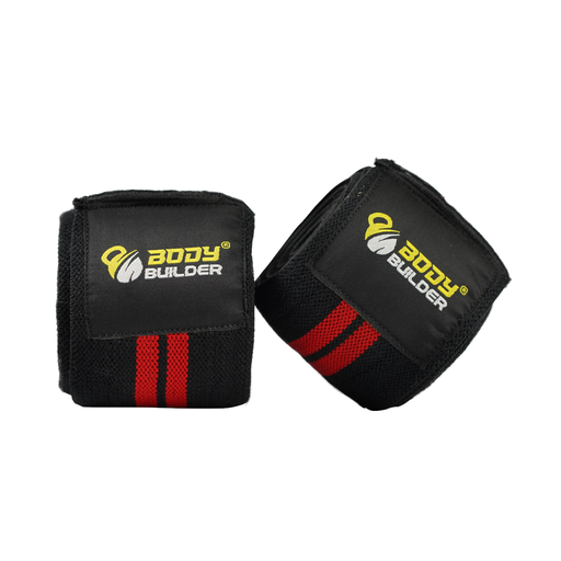 Body Builder Knee Wrap Support, Black & Red