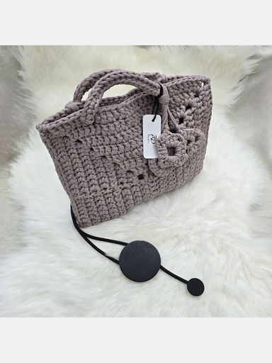 Smokey Grey Crochet Tote Top Handle Handbag