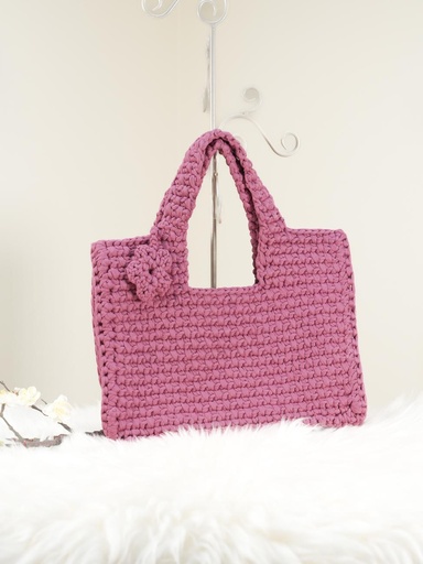 Purple Crochet Handbag with Flower Detail