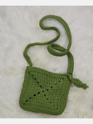 Green Crochet Mini Handbag with Knotted Strap