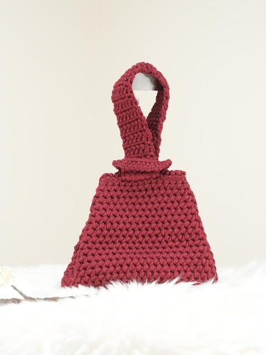 Burgundy Crochet Handbag with Folded Handle