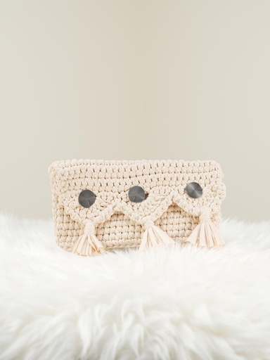 Cream Crochet Handbag with Decorative Buttons