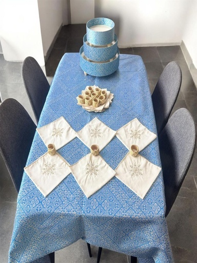 Hand-Embroidered Tablecloth Set with Premium Napkins & Moroccan Trays